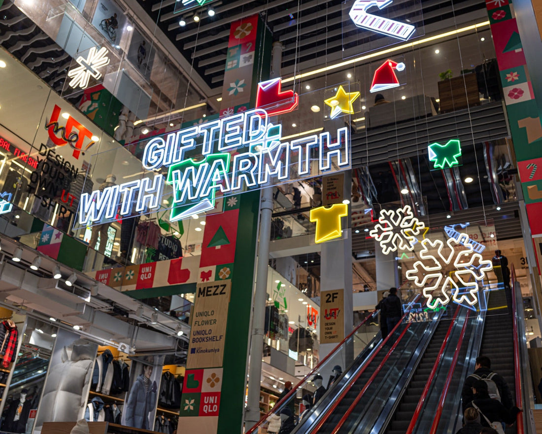Gifted With Warmth holiday neon by GLO Studio for Uniqlo
